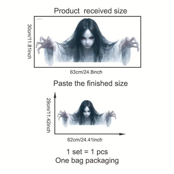 Halloween Horror Female Wall Sticker - Spooky Self-Adhesive Peel & Stick Decal - Picture 2 of 2